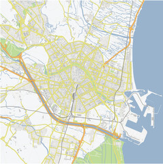 Road map of Valencia in Spain. Contains layered vector with roads water, parks, etc.