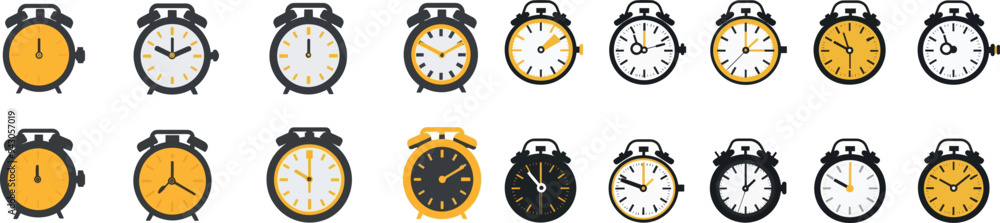 Poster a set of timer icons. a stopwatch with countdown minutes. a clock, timer, and digital timer.