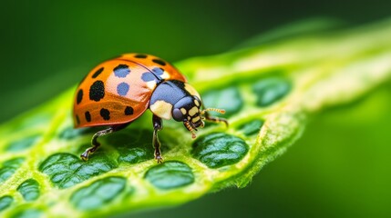 Close-up macro photo of ladybug. Animal day, National wildlife day