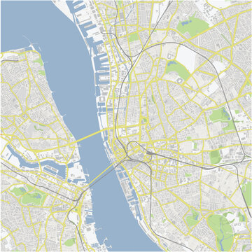Road map of Liverpool in United Kingdom. Contains layered vector with roads water, parks, etc.