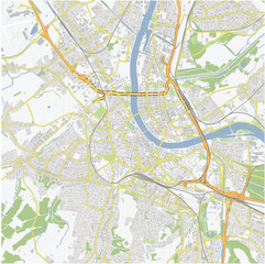 Road map of Basel in Switzerland. Contains layered vector with roads water, parks, etc.