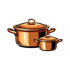 Vector illustration of two copper pots with lids, one large and one small, isolated on white background.