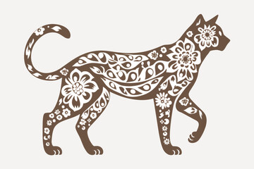 Fototapeta premium Floral patterned cat silhouette