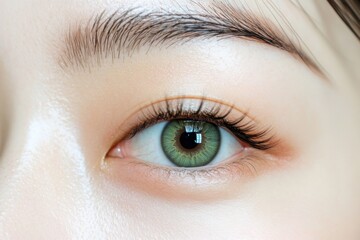 Obraz premium Close-up detail of beautiful green human eye with natural eyelashes