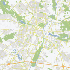 Obraz premium Road map of Poznan in Poland. Contains layered vector with roads water, parks, etc.