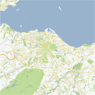 Road map of Edinburgh in United Kingdom. Contains layered vector with roads water, parks, etc.
