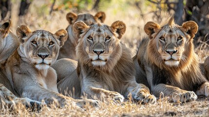 Pride Of Lions Resting After A Hunt