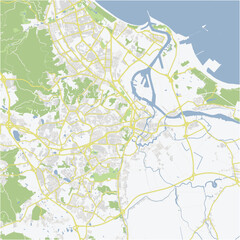Road map of Gdansk in Poland. Contains layered vector with roads water, parks, etc.