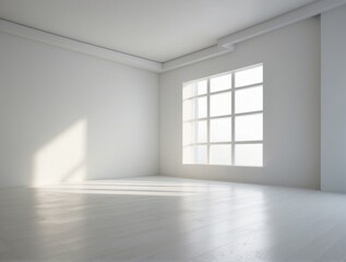 Fototapeta premium White Room with Large Window and Wooden Floor