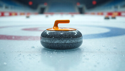 A close-up of floor curling game in action.

