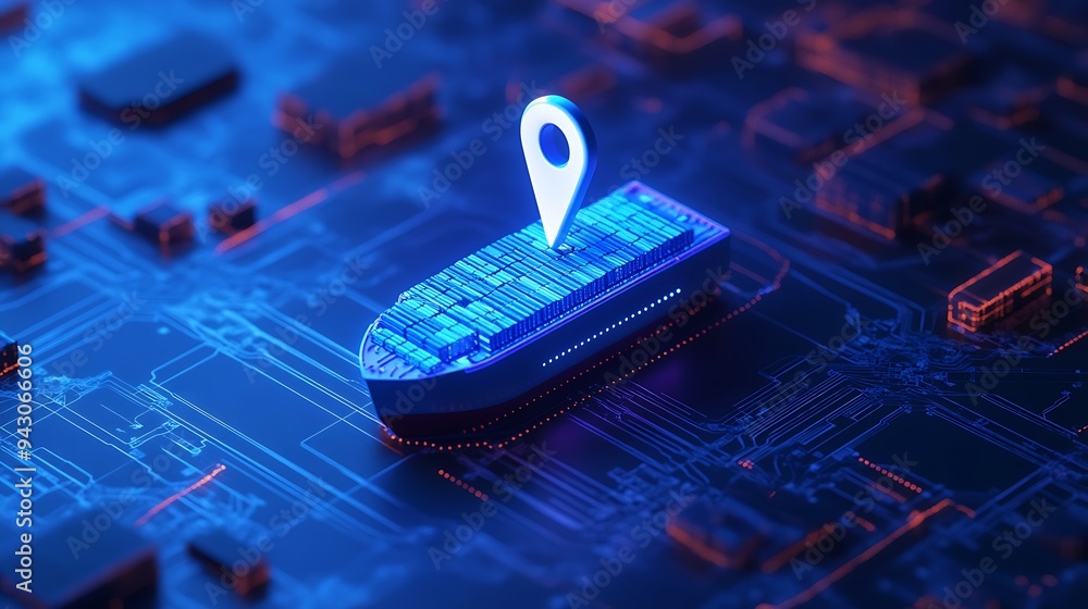 Poster digital representation of cargo shipping with gps mapping and advanced technology for efficient logi