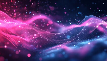 Obraz premium Futuristic HUD displaying a 3D object with a high-tech holographic interface of glowing fractal particles, representing nanotechnology radar software