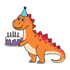 Cute dinosaur with birthday cake illustration