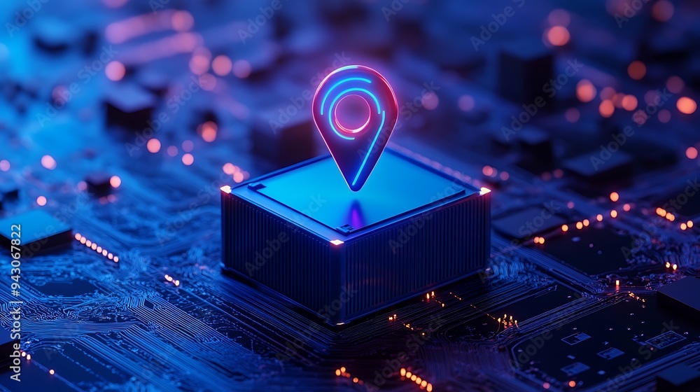 Aufkleber futuristic digital location pin on a circuit board, symbolizing advanced gps technology in a high-te