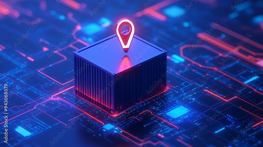 Aufkleber futuristic digital map with a glowing gps pin marker over a circuit-like background, symbolizing loc