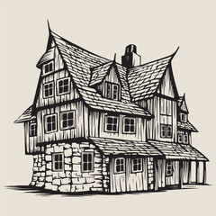 Medieval Haunted House Sketch Illustration