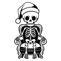 Skeleton Santa on Chair Illustration