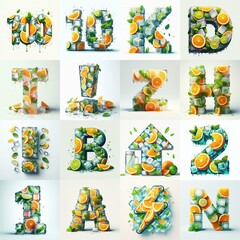 Fototapeta premium Ice cubes and mints and citrus Lettering Typeface. AI generated illustration