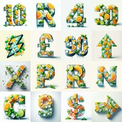 Fototapeta premium Ice cubes and mints and citrus Lettering Typeface. AI generated illustration