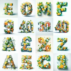 Ice cubes and mints and citrus Lettering Typeface. AI generated illustration