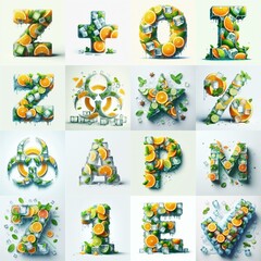 Ice cubes and mints and citrus Lettering Typeface. AI generated illustration