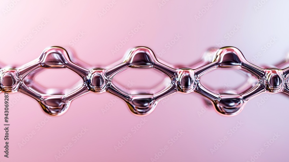 Poster close-up of a metallic chain link showcasing intricate design and reflections, perfect for technolog