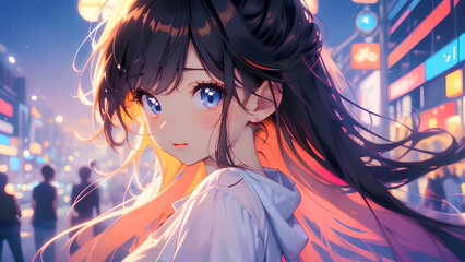 Neon city girl for anime wallpaper pc