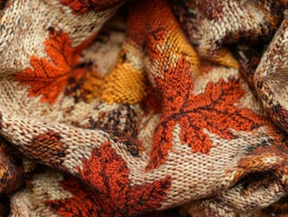 Fototapeta premium seamless pattern, A cozy knitted fabric featuring autumn leaves in vibrant colors, perfect for seasonal decor and fashion.