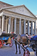 Naklejka premium Roma, il Pantheon e le botticelle, i cavalli di Roma per i turisti