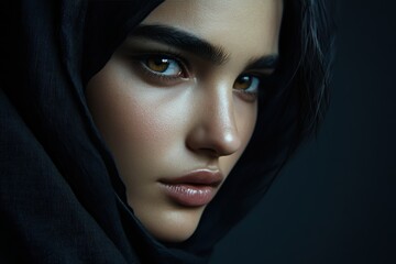 Naklejka premium Intense gaze of young woman with black headscarf