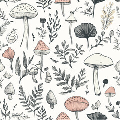 Illustration seamless pattern of nature elements in hand-drawn style © mabolo