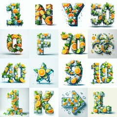 Fototapeta premium Ice cubes and mints and citrus Lettering Typeface. AI generated illustration