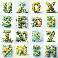 Fototapeta premium Ice cubes and mints and citrus Lettering Typeface. AI generated illustration