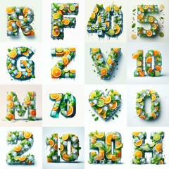 Ice cubes and mints and citrus Lettering Typeface. AI generated illustration