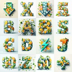 Fototapeta premium Ice cubes and mints and citrus Lettering Typeface. AI generated illustration