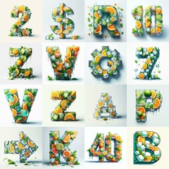 Fototapeta premium Ice cubes and mints and citrus Lettering Typeface. AI generated illustration
