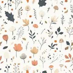 Obraz premium Illustration seamless pattern of nature elements in hand-drawn style