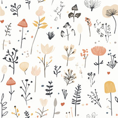 Illustration seamless pattern of nature elements in hand-drawn style