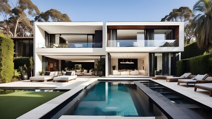 Obraz premium opulent, contemporary home with pool