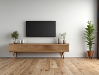 Modern Living Room with Flat Screen TV and Wooden Cabinet