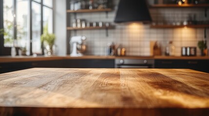 Modern Kitchen Interior with Wooden Countertop and Stylish Appliances in a Cozy Home Setting
