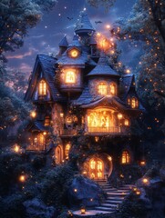 Enchanting Halloween Haunted Mansion 3D Art - Claymation Style with Anime Features