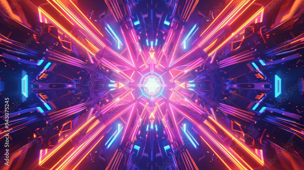 Poster kaleidoscope of glowing geometric shapes and patterns creates a vibrant and captivating design.
