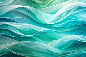 Fototapeta premium Soft, wavy shapes in serene aqua blue and green hues encompassed by white lines flowing from a central point, evoking a sense of calm and serenity.