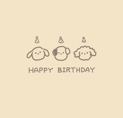 Simple happy birthday card design-three cute dog and birthday hats