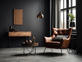 Modern Living Room with Leather Armchair and Wooden Console Table