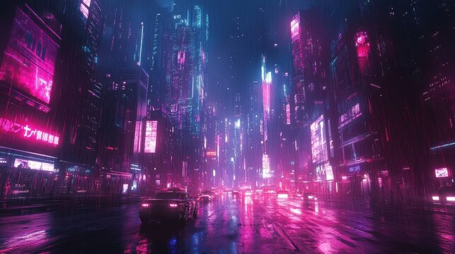 AIcontrolled metropolis, digital architecture, futuristic society, neon holograms.