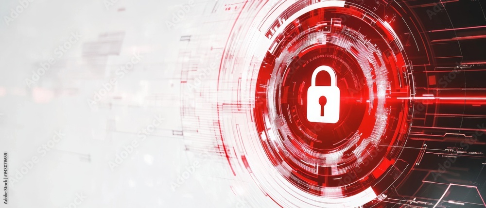 Poster red digital lock symbol in futuristic security circle