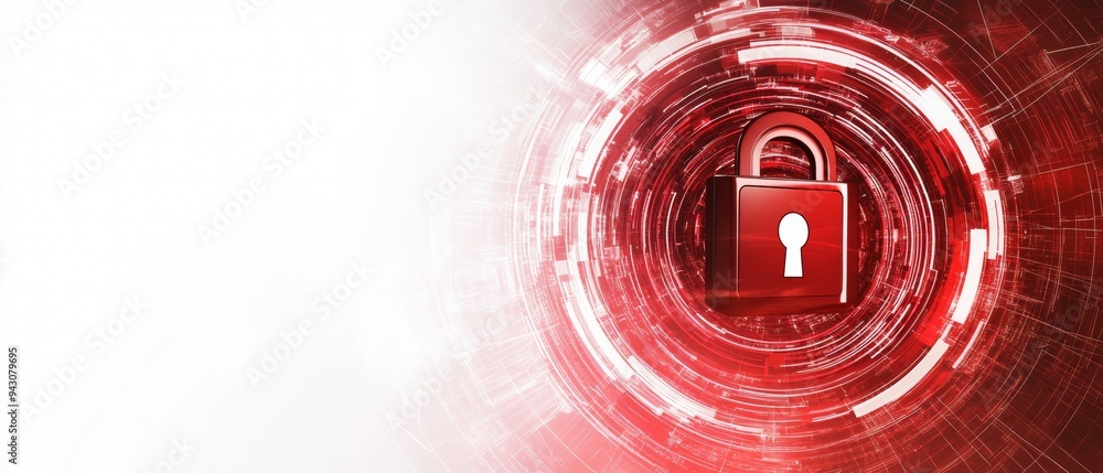 Poster red digital lock symbol in futuristic security circle