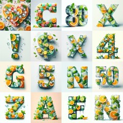 Ice cubes and mints and citrus Lettering Typeface. AI generated illustration